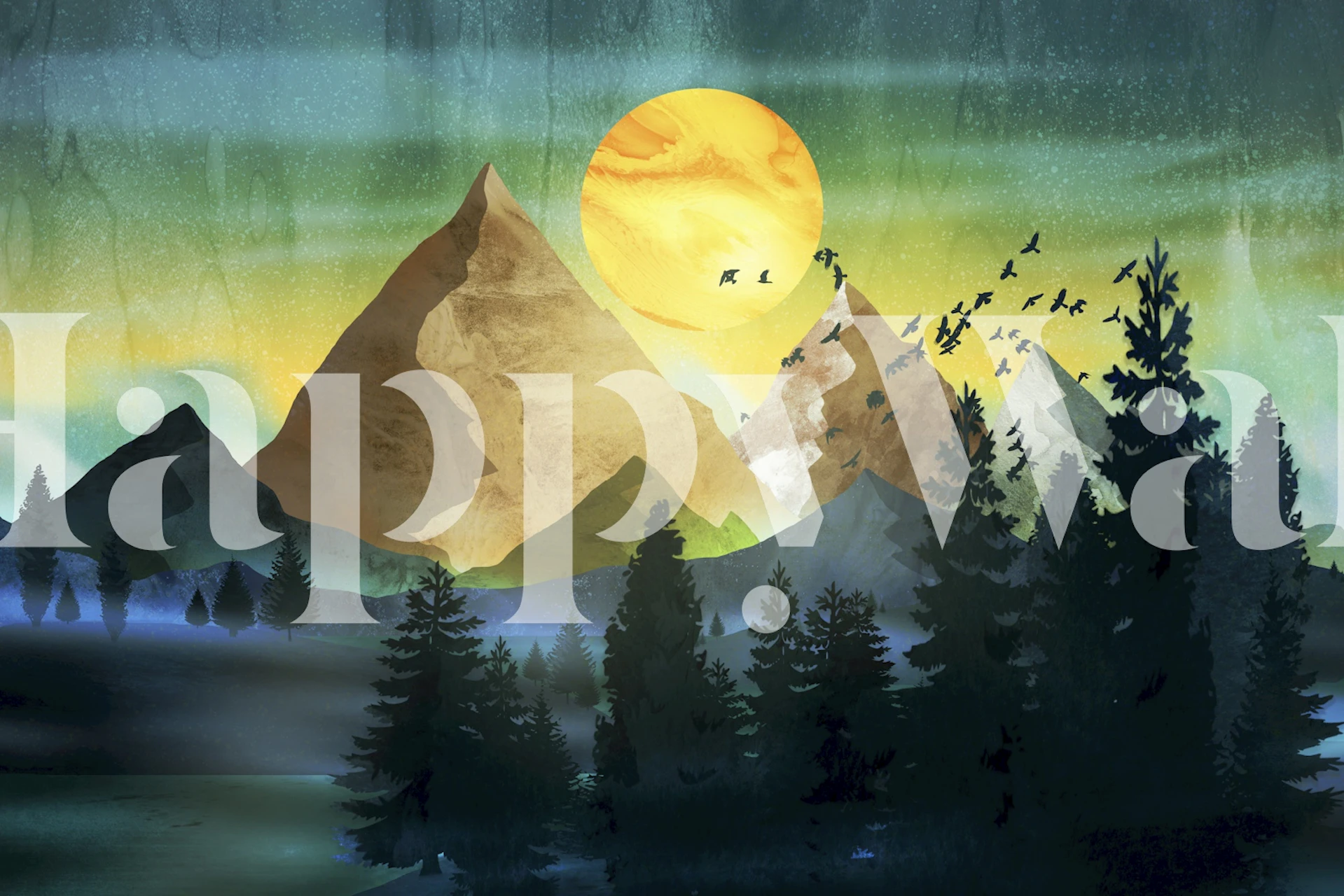 Birds flying over yellow mountains wallpaper