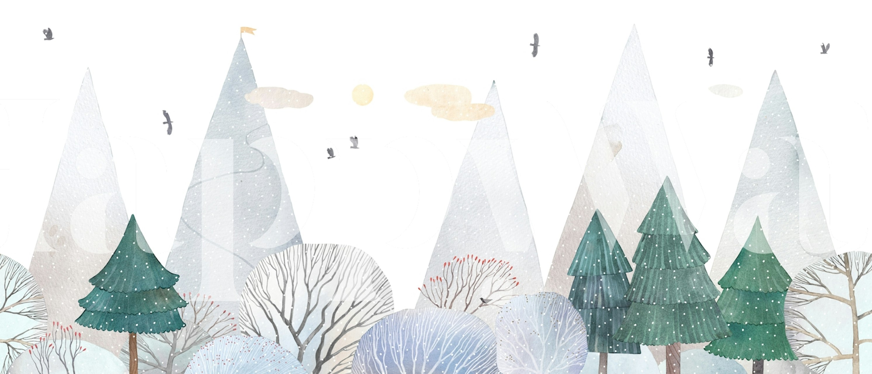 Winter forest wallpaper in a room