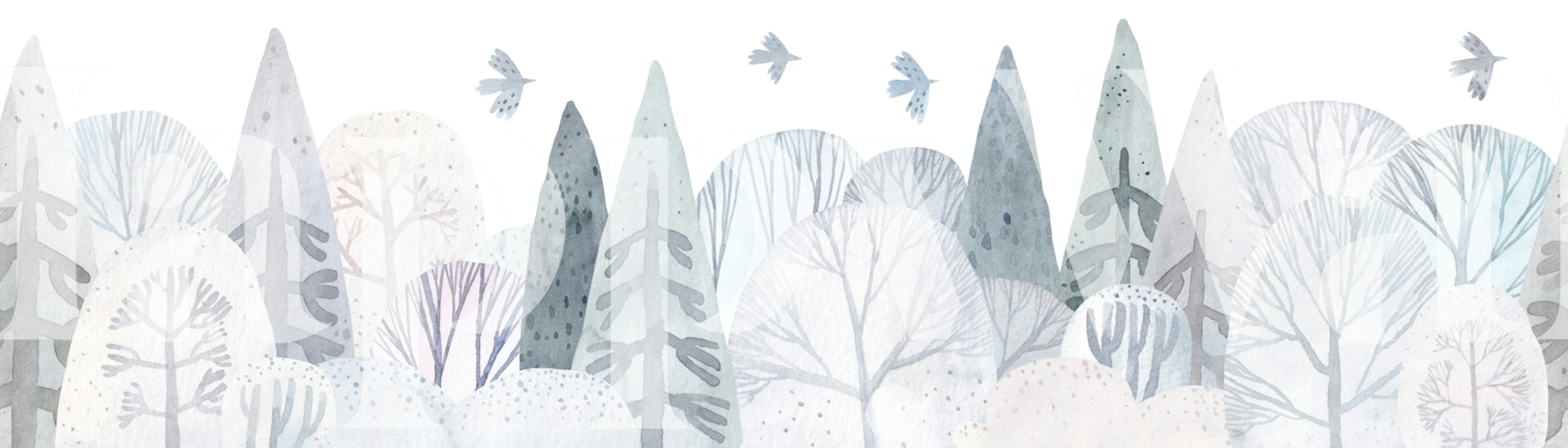 Gray woodland trees with soft watercolor texture wallpaper