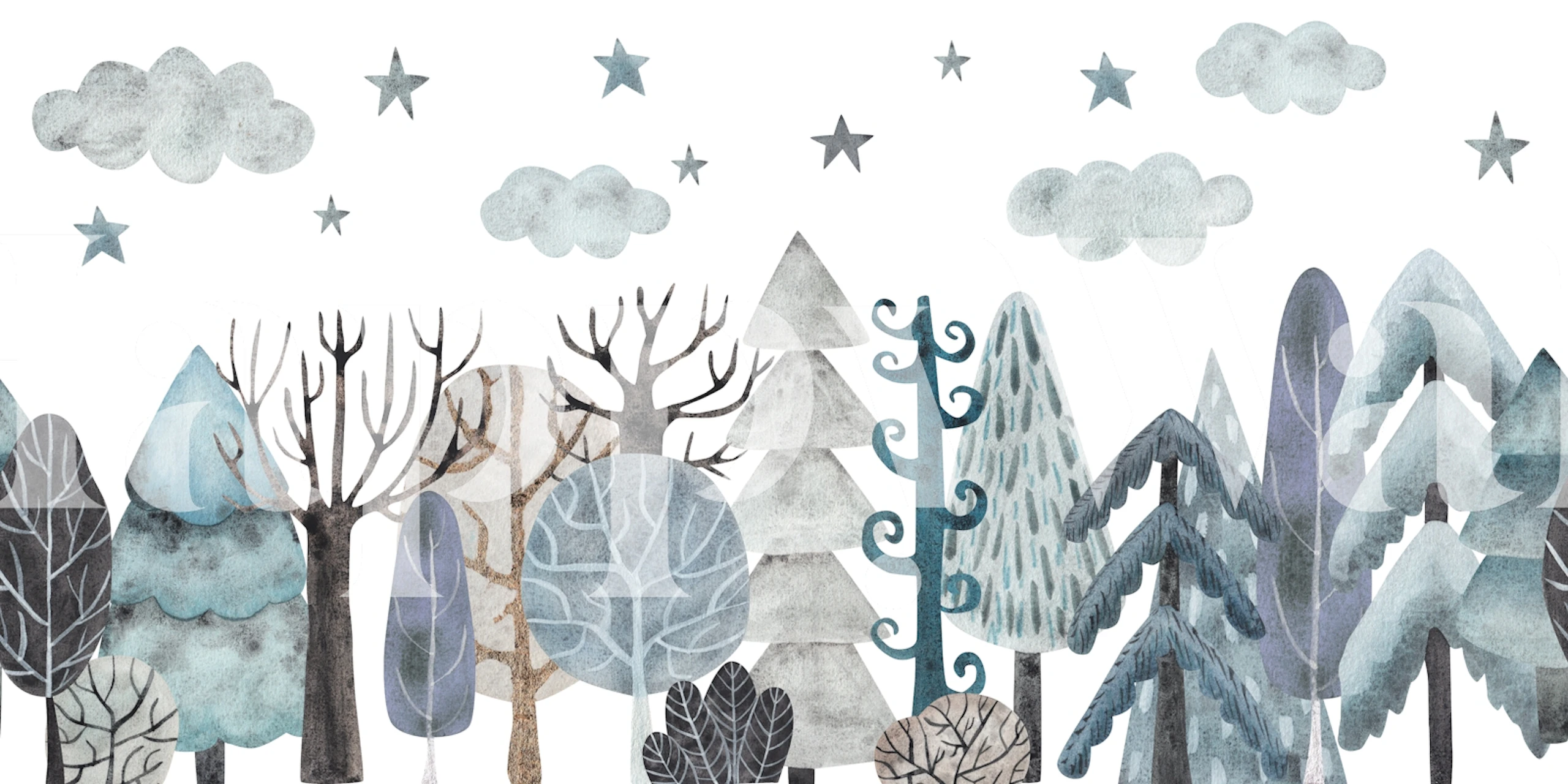 Tranquil snowy trees wallpaper in a room