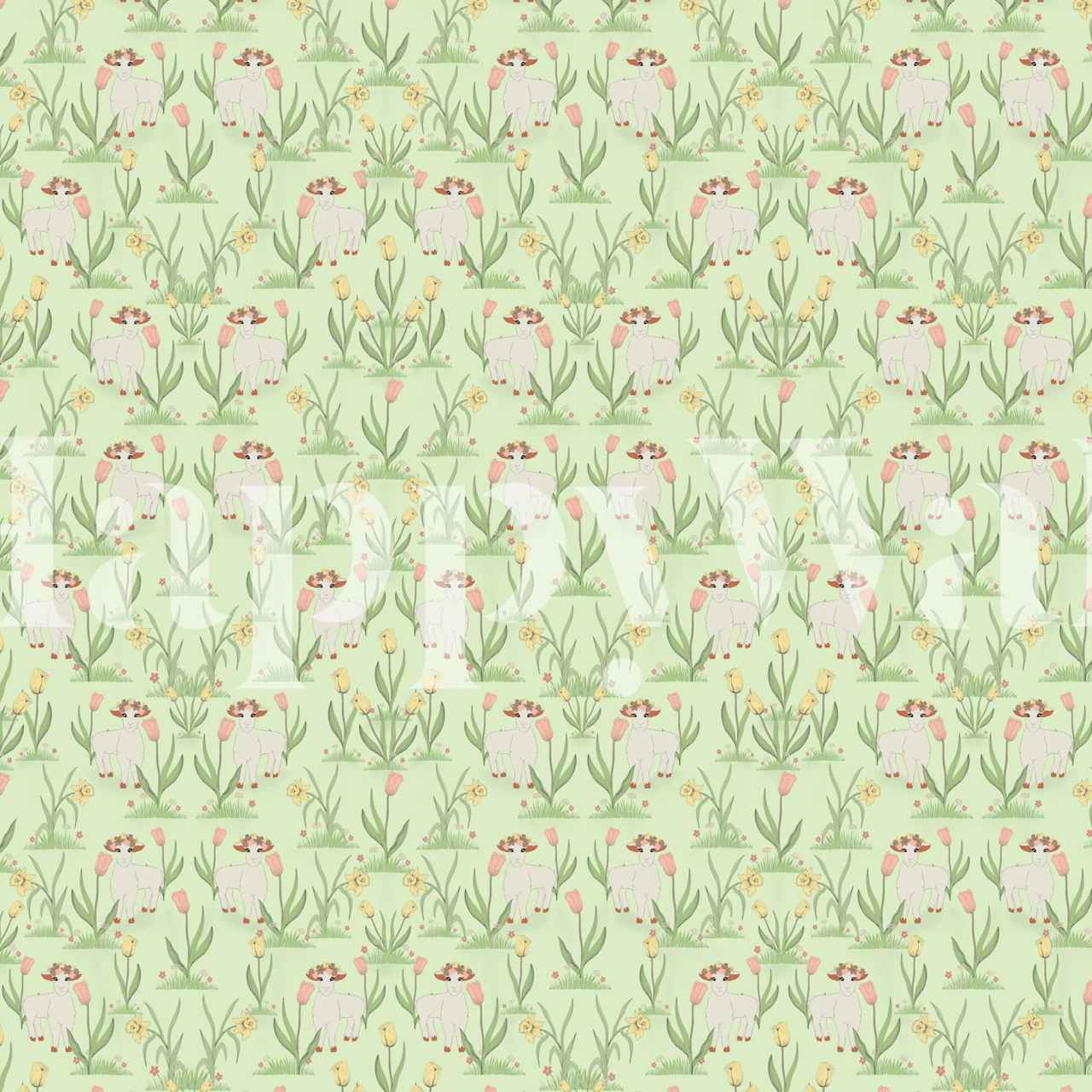 Floral Lambing Light pattern in soft greens and pinks wallpaper