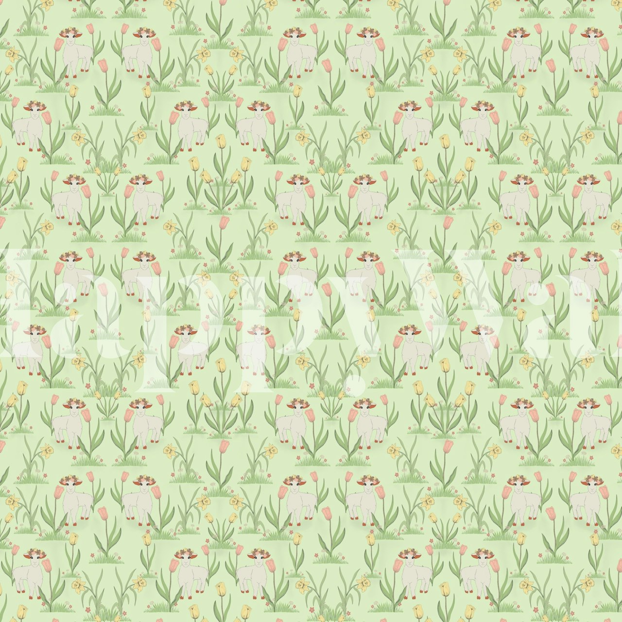 Floral Lambing Light pattern in soft greens and pinks wallpaper