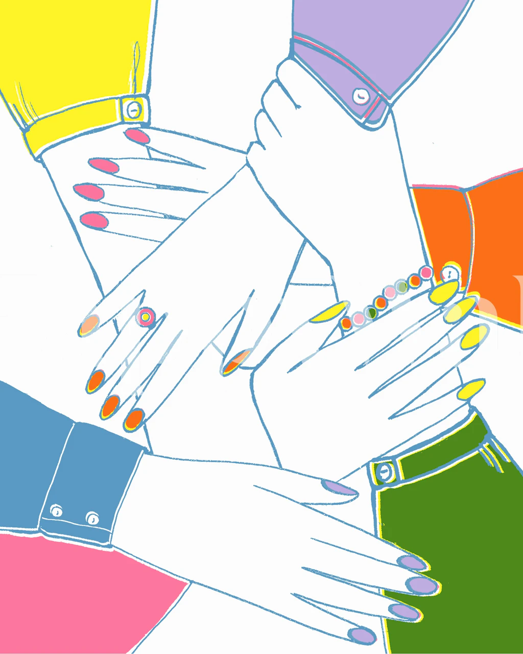 Colorful hands with nail polish patterns in bright colors wallpaper