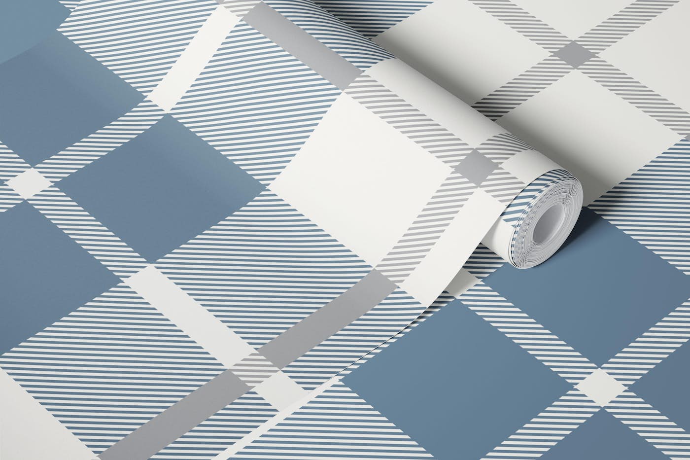 Nordic Calm Plaid Cloud Dancer & Powder Blue wallpaper roll