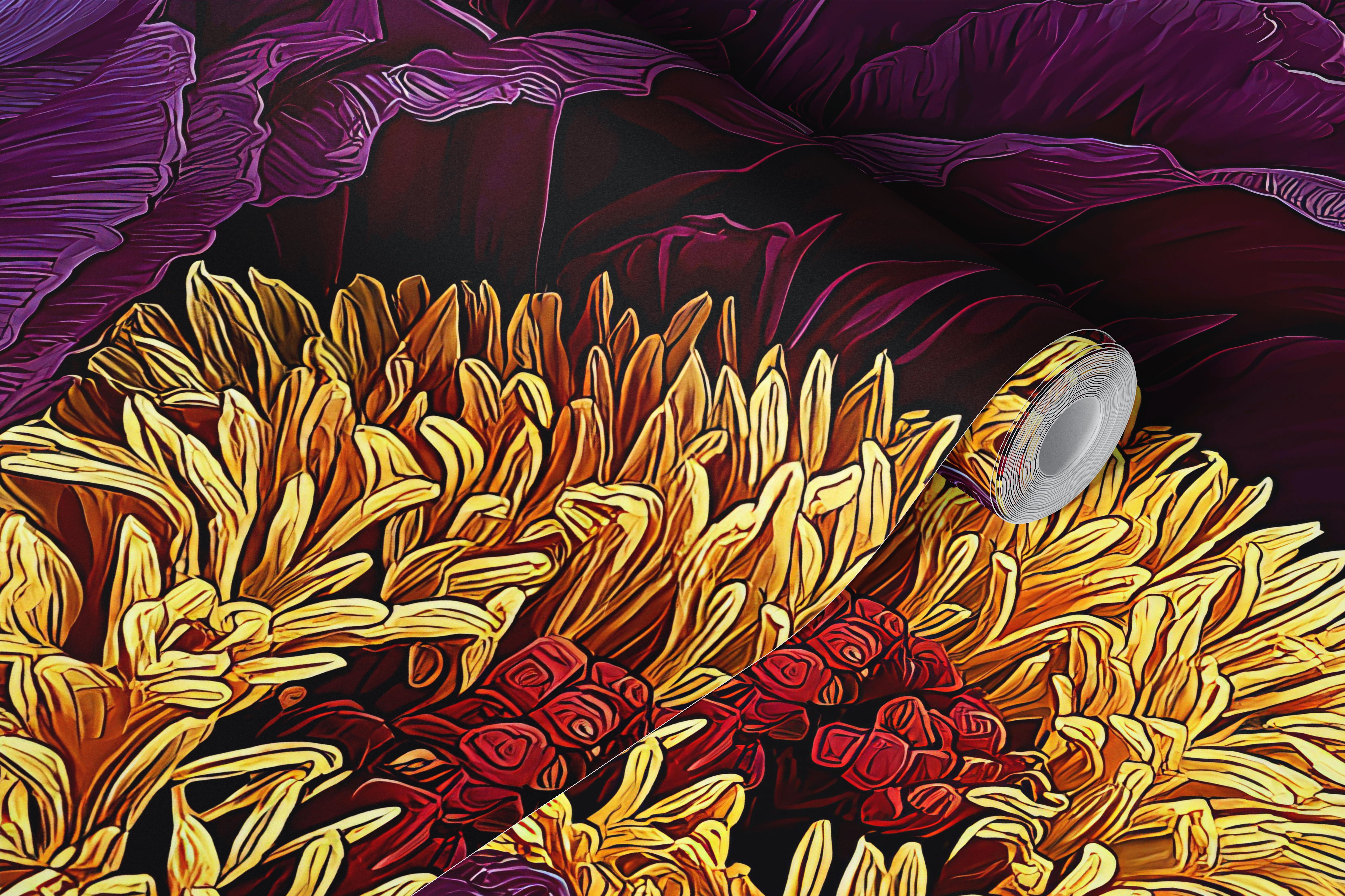 Botanical bouquet wallpaper design in a room