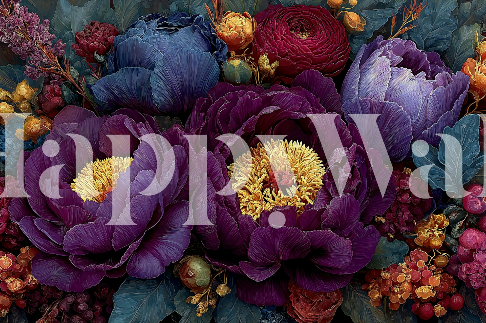 Botanical bouquet wallpaper design in a room