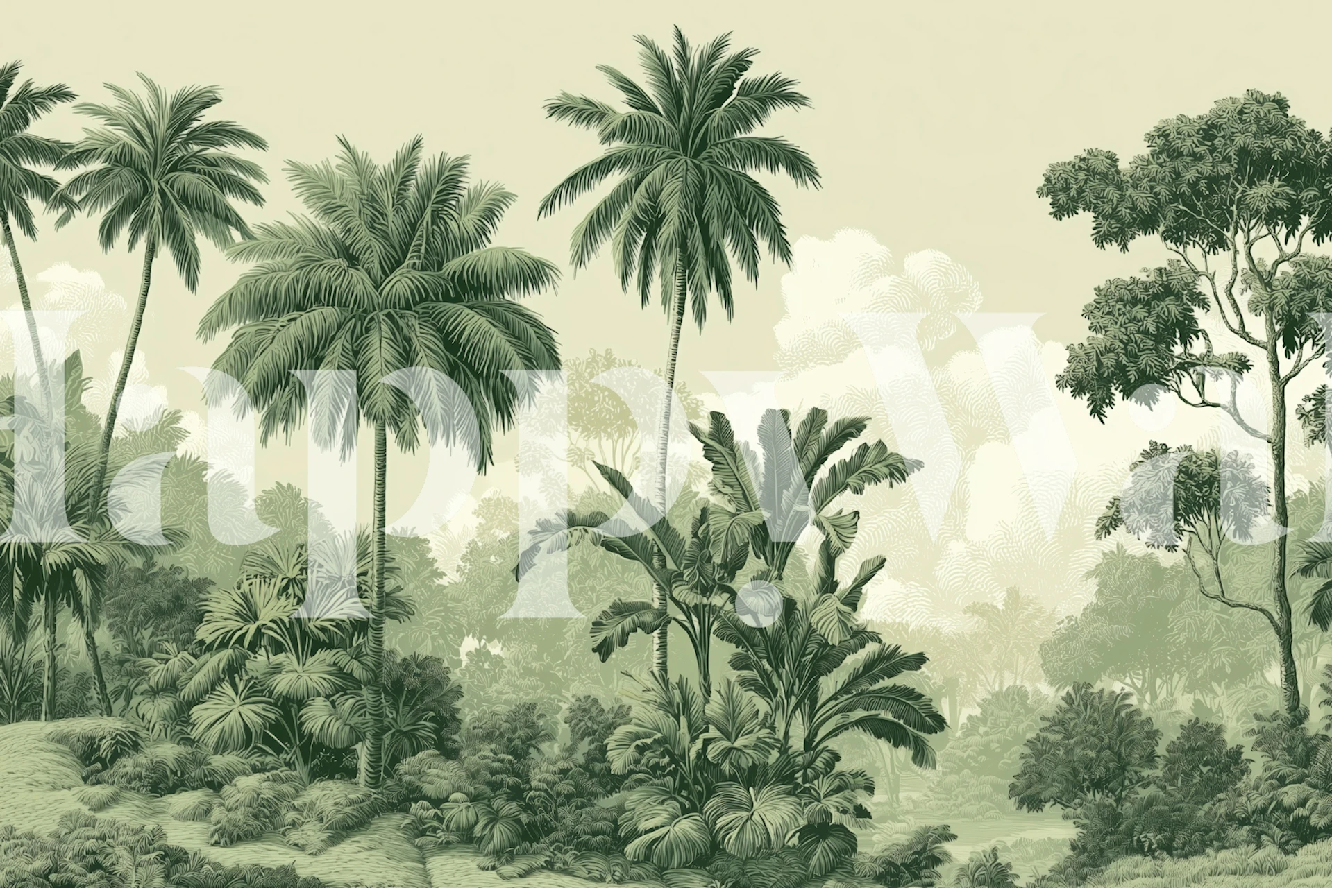 Vintage Verdant Palm Forest behang in een kamer