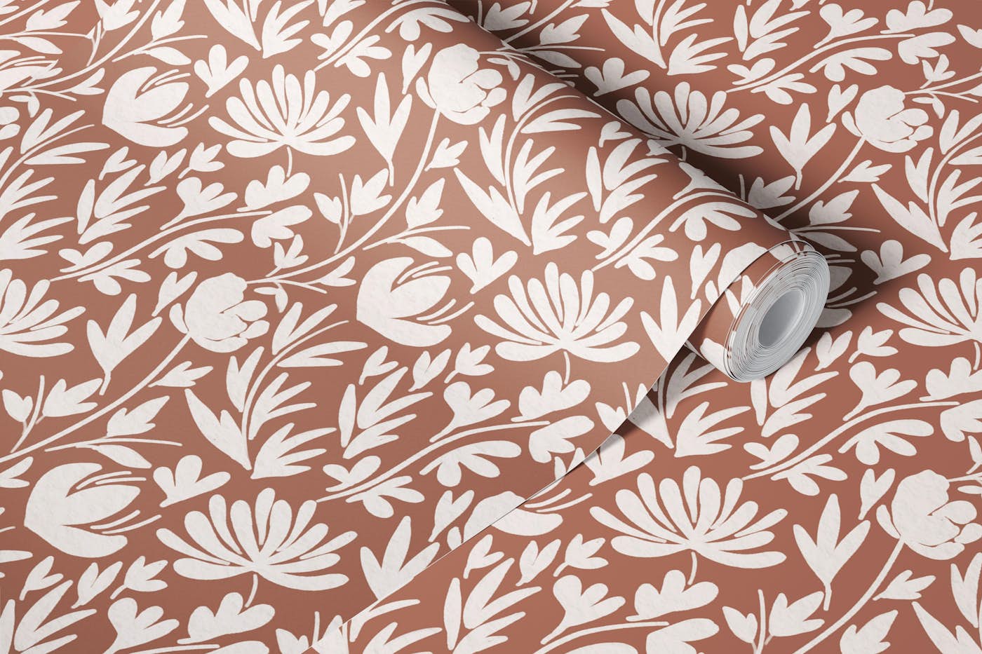 Floral Fork - Burnt Clay wallpaper roll