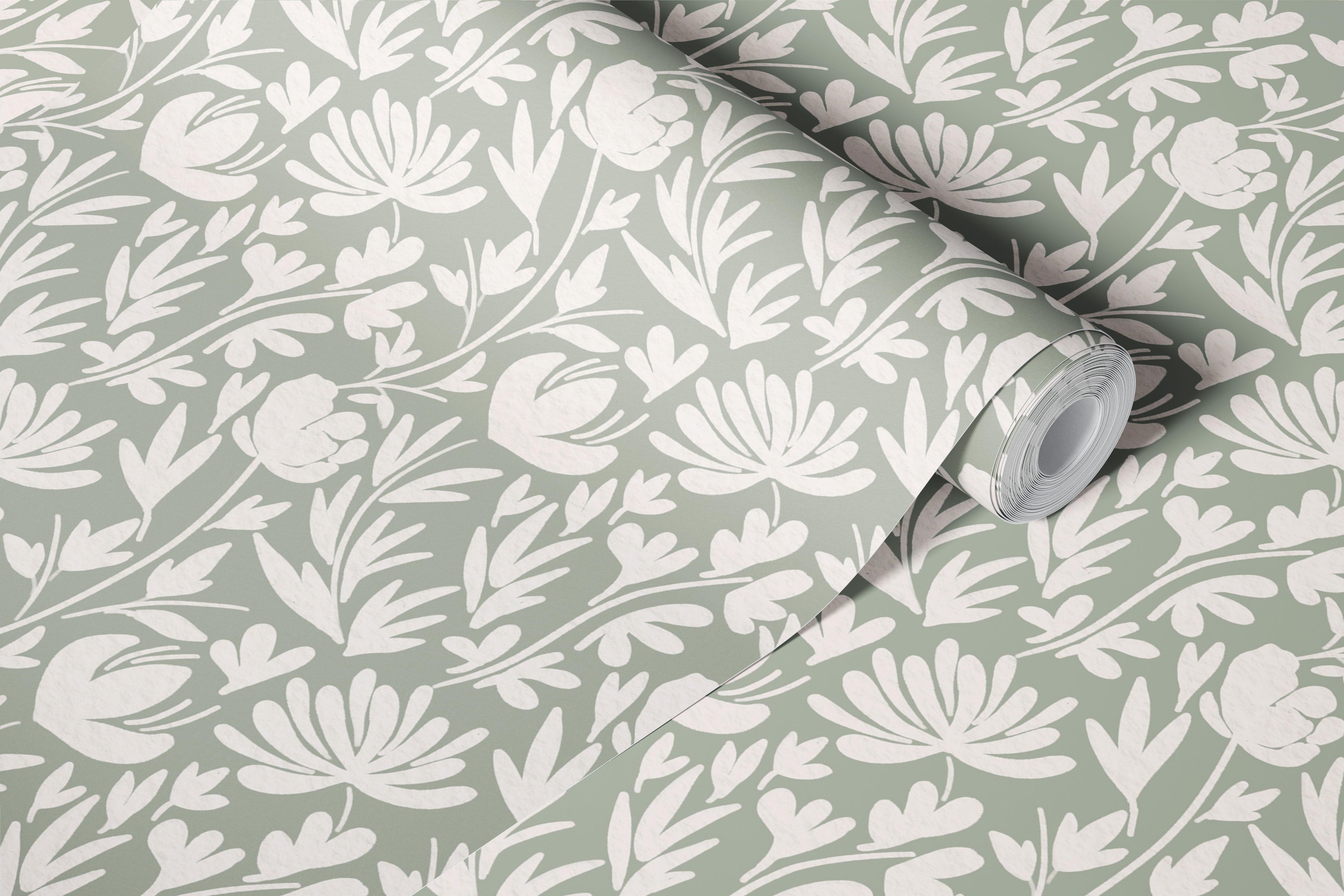 Floral Fork - Pale Sage wallpaper in a room