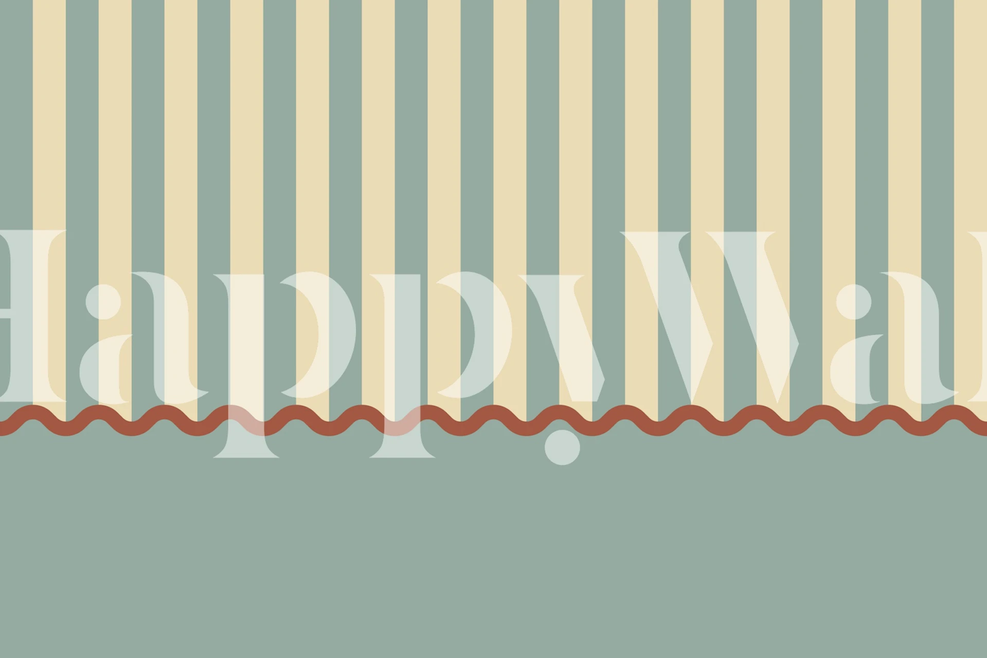 Blue and beige striped pattern with scalloped edge wallpaper