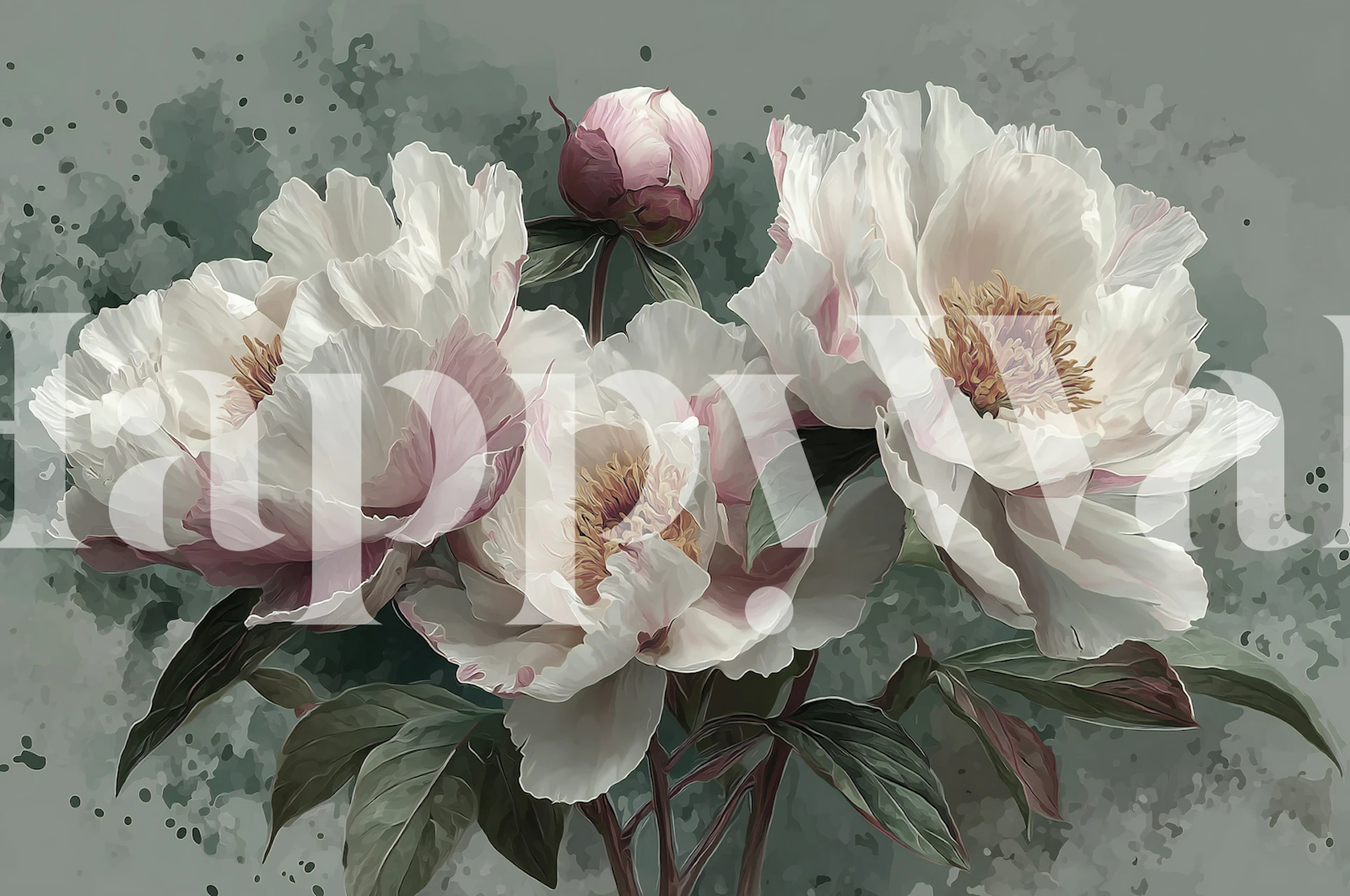 White Peony Dreamscape wallpaper in a room