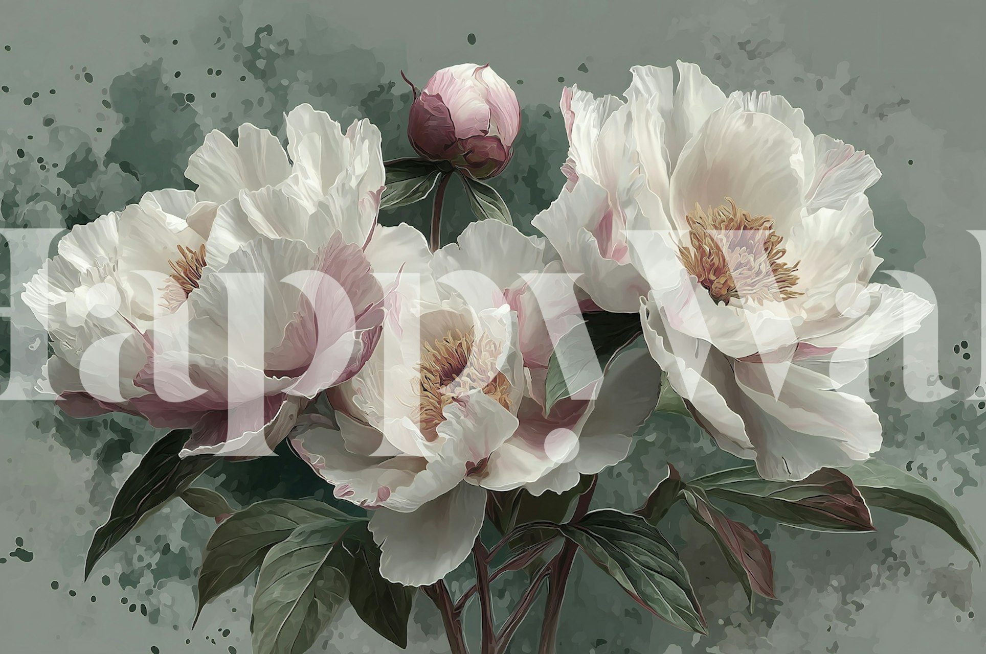 White Peony Dreamscape wallpaper in a room