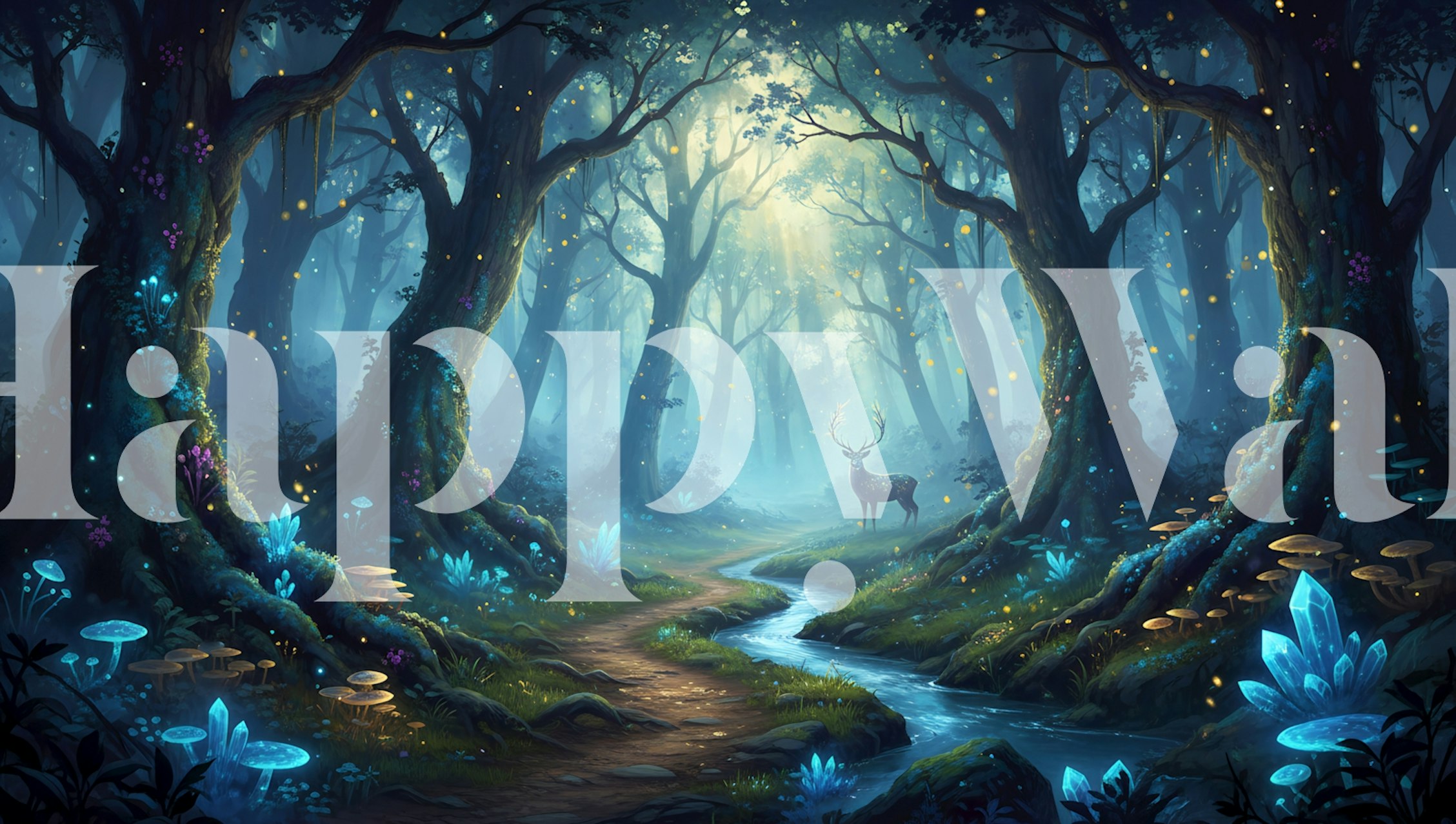 Whimsical Forest Path behang weergegeven in een kamer