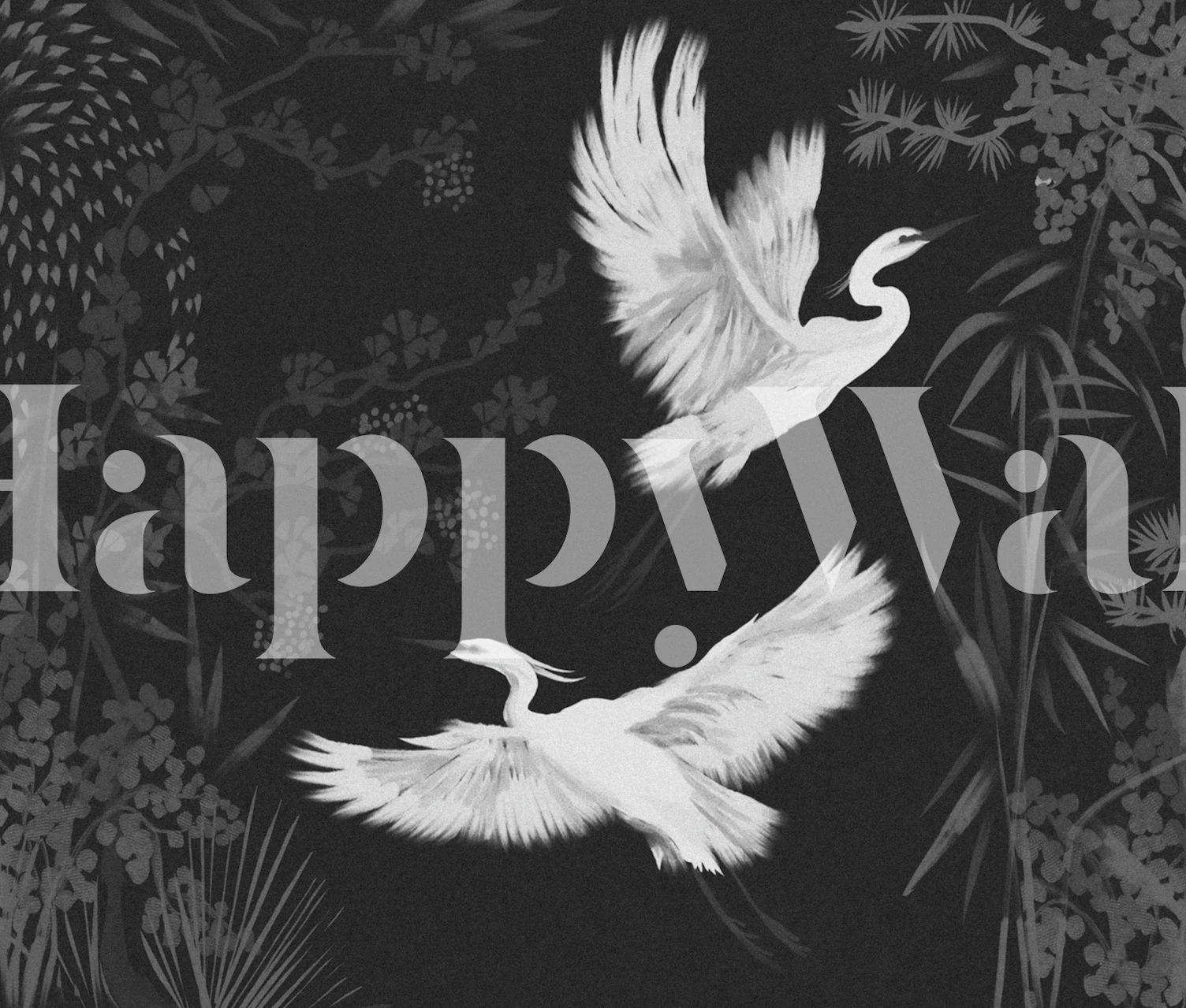 Cranes in Floral Paradise wallpaper in a room