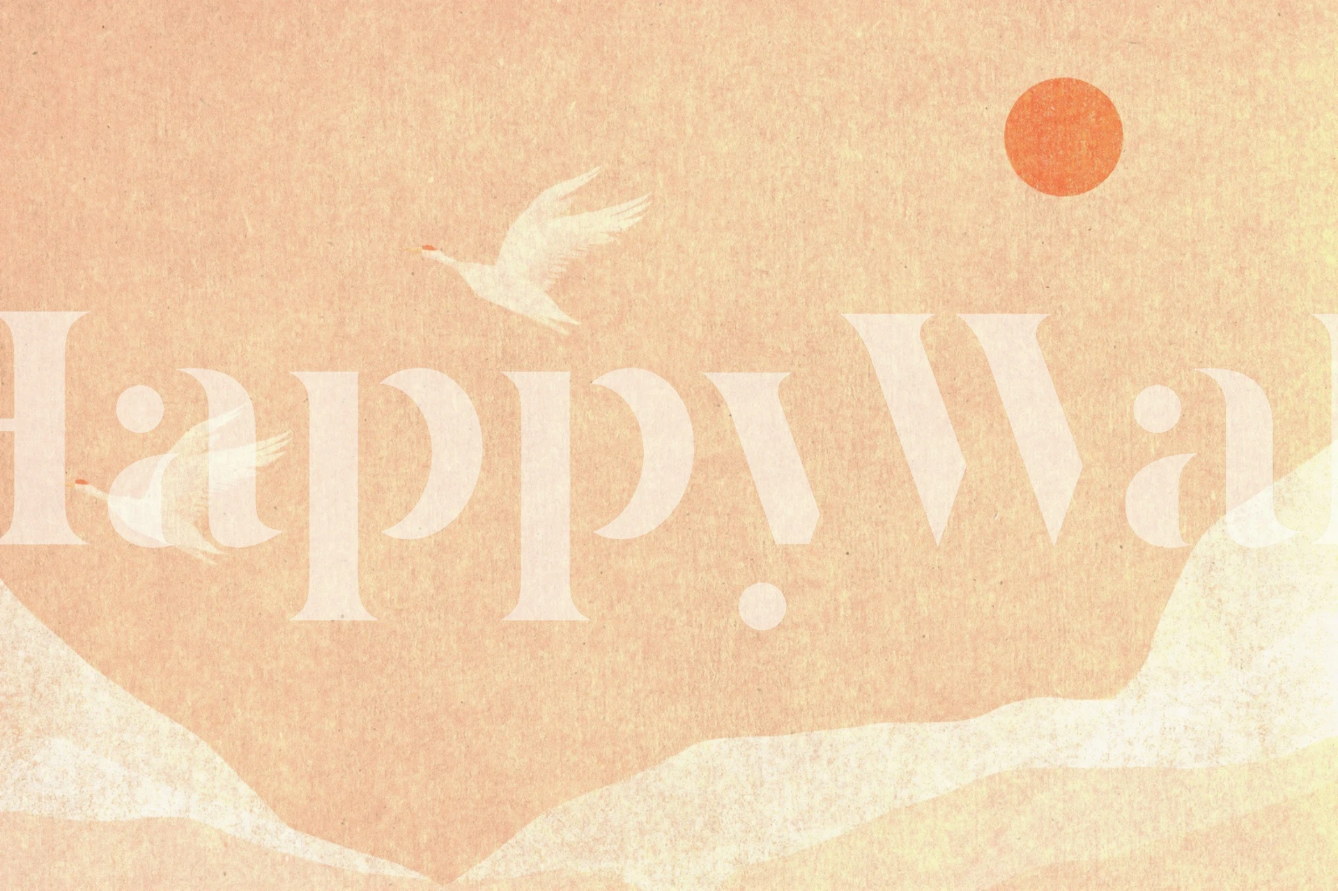 Peach crane wallpaper in a styled room