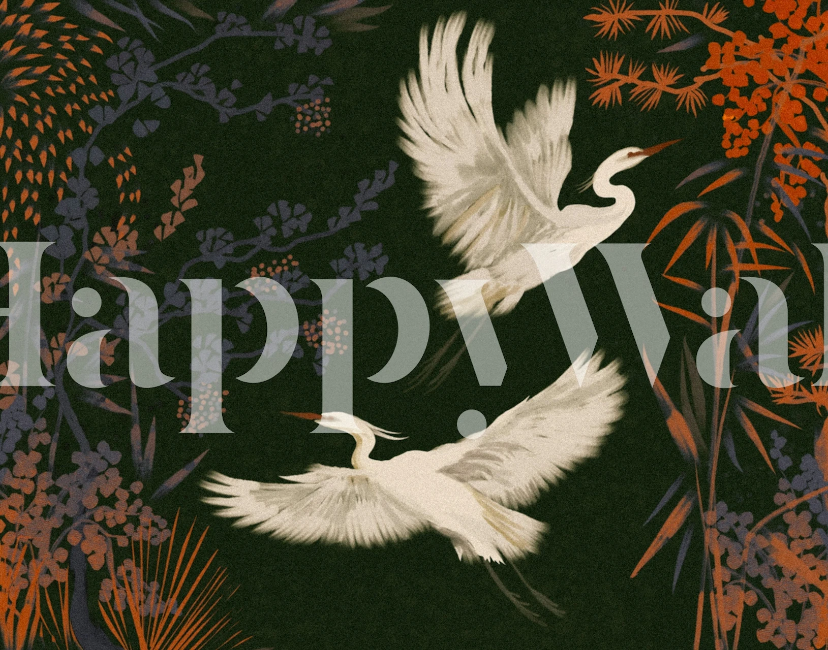 Design de papel de parede Tranquil Heron Haven em um cômodo