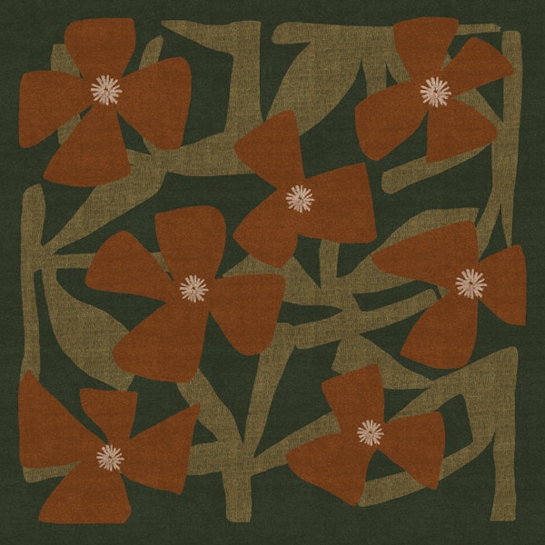 Large abstract brown flowers on dark green