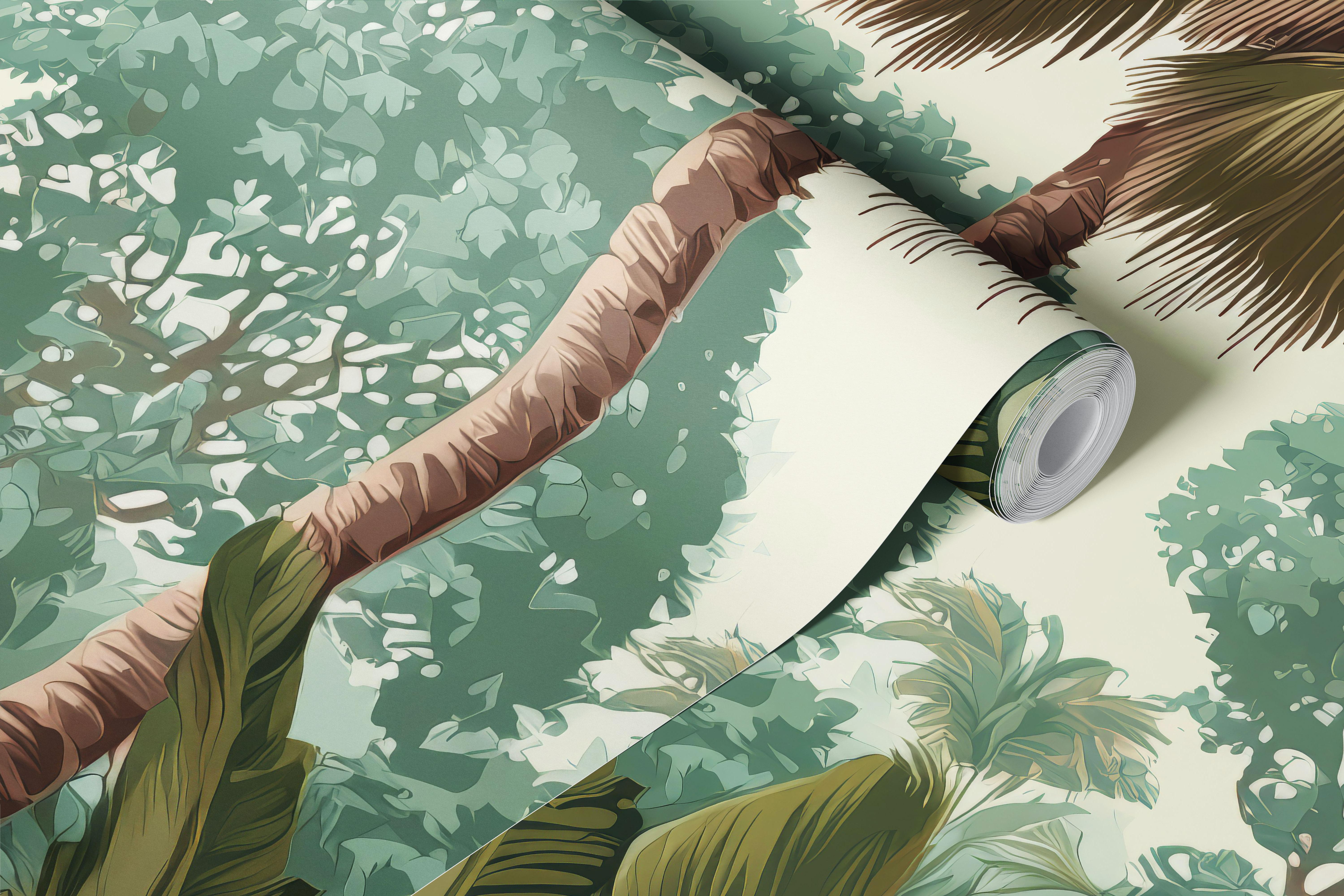Tropical palm leaves in green and beige colors wall mural