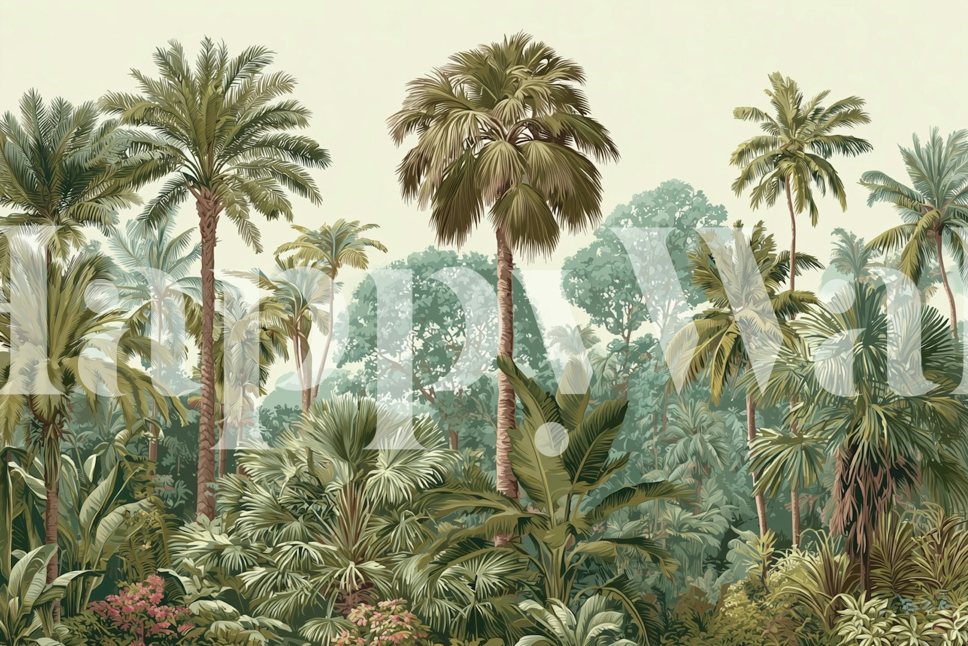 Tropical palm leaves in green and beige colors wall mural