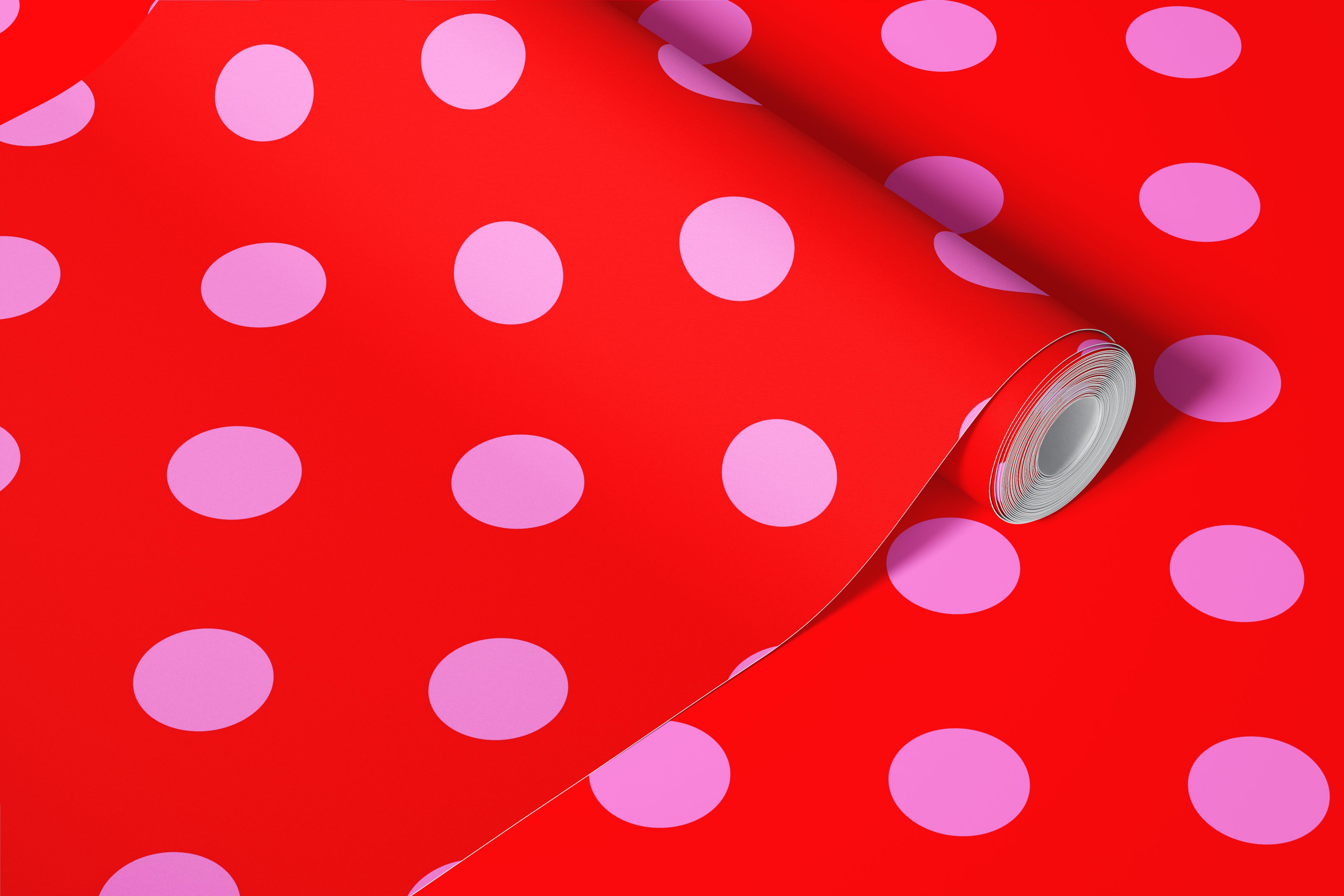 Polka dot wallpaper in a red and pink room