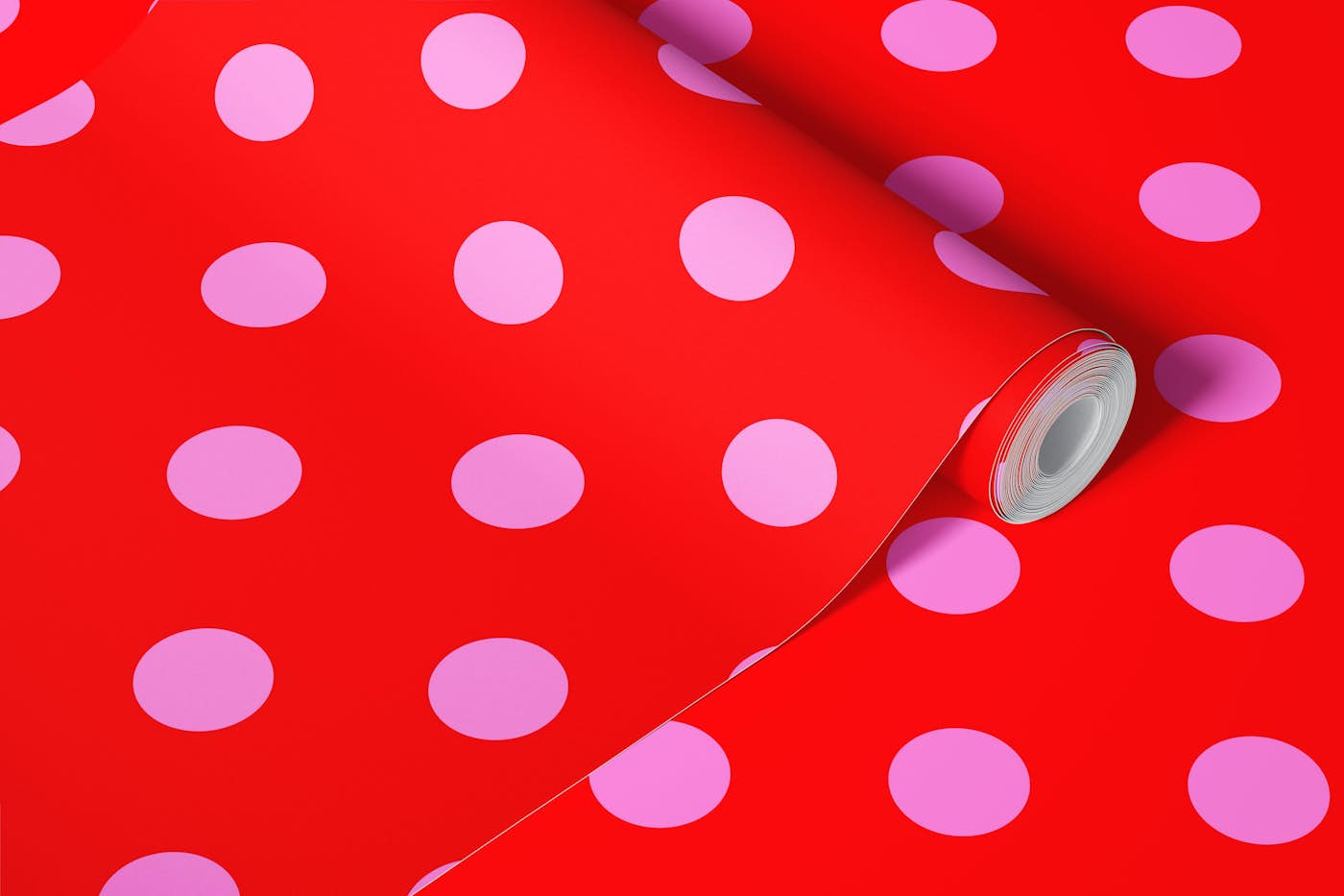 Polka Dot Pattern in Preppy Pink and Red wallpaper roll