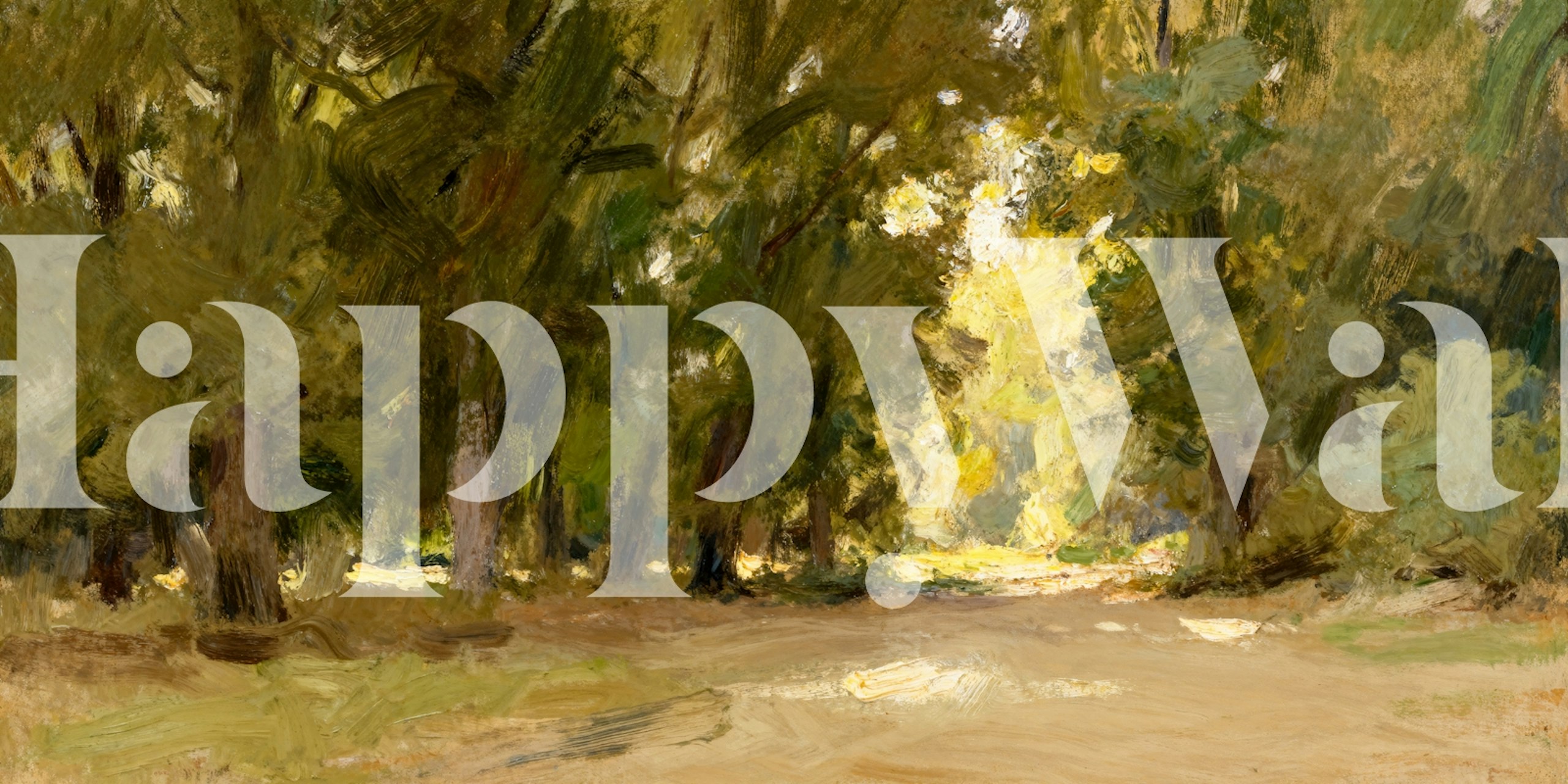 Tranquil forest trail wallpaper in a room