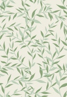 Soft Sage Green Leaf Branches on Beige behang