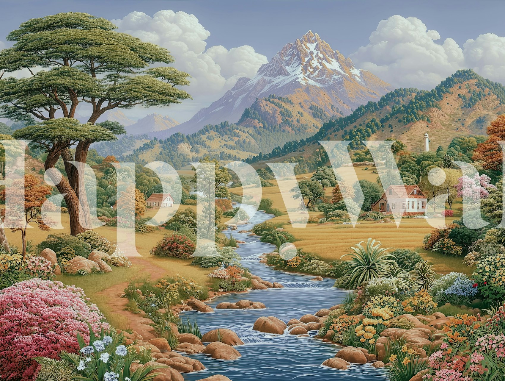 Peaceful Valley Haven wallpaper in a room