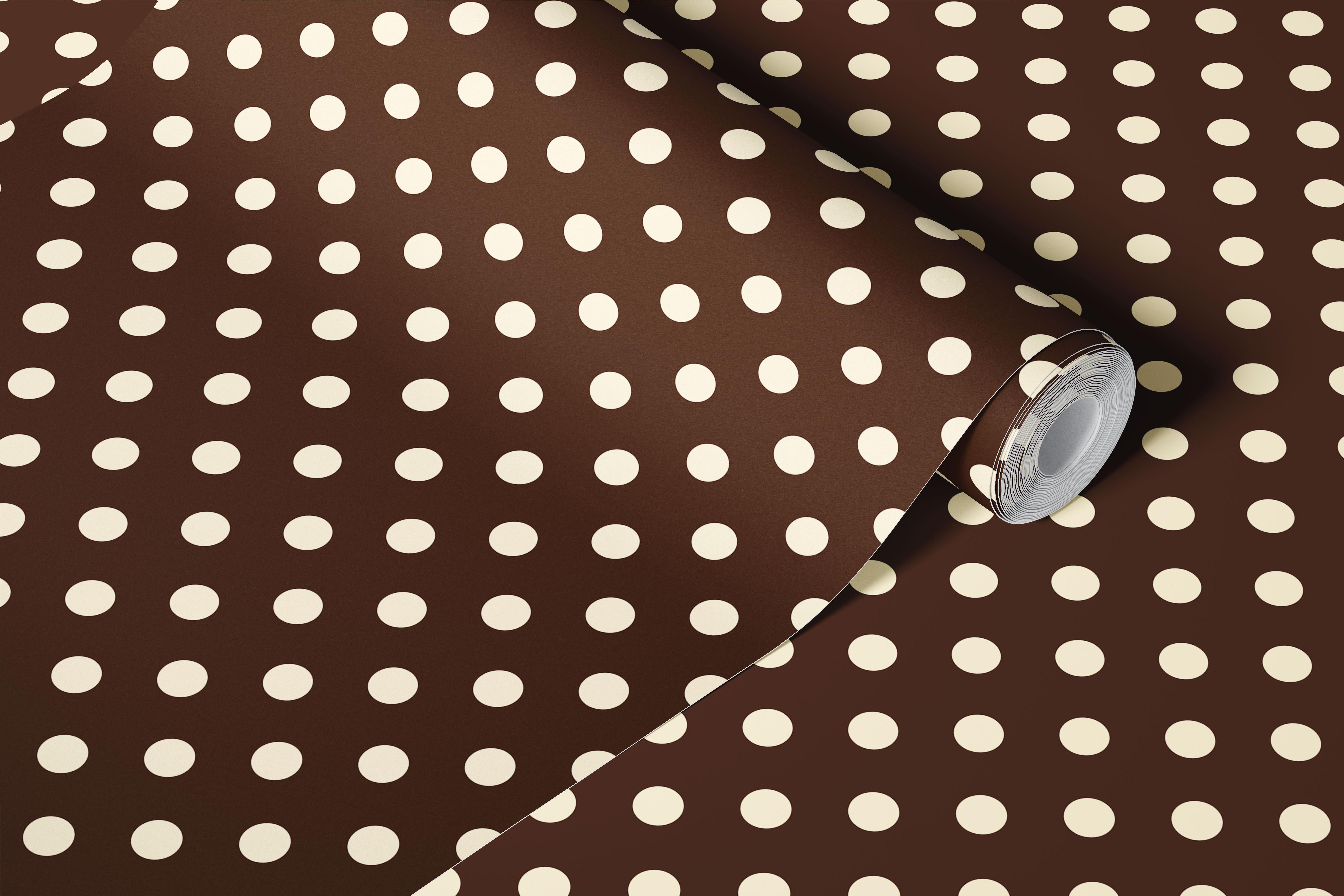 Brown and cream polka dot wallpaper in a room