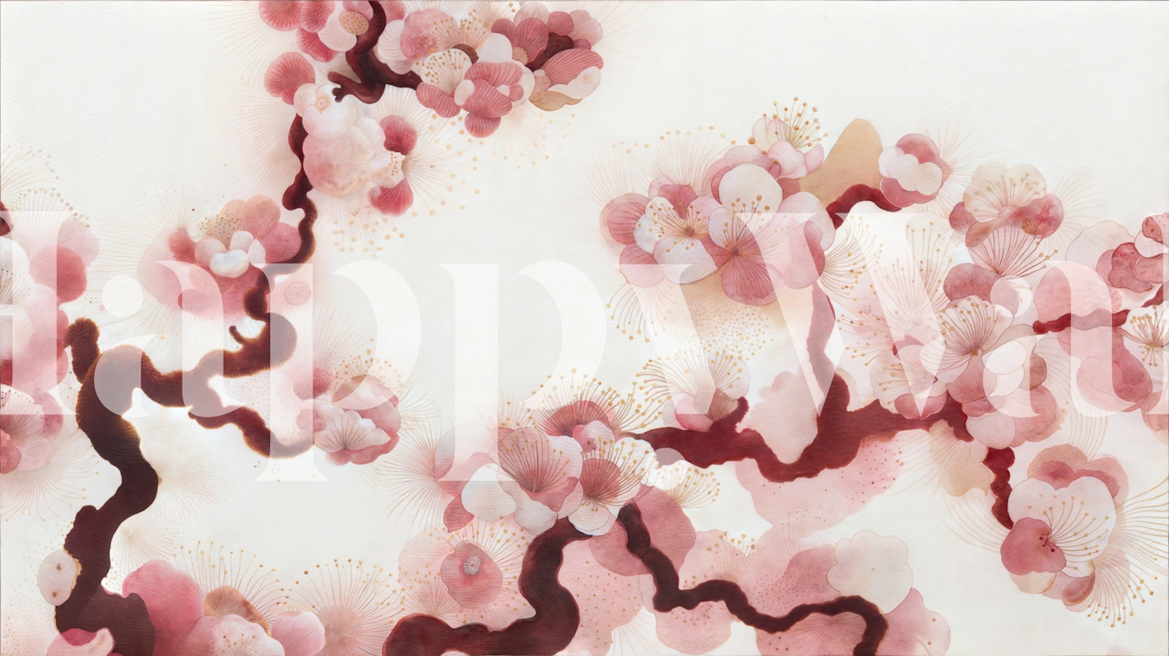 Pink cherry blossom wallpaper in a room