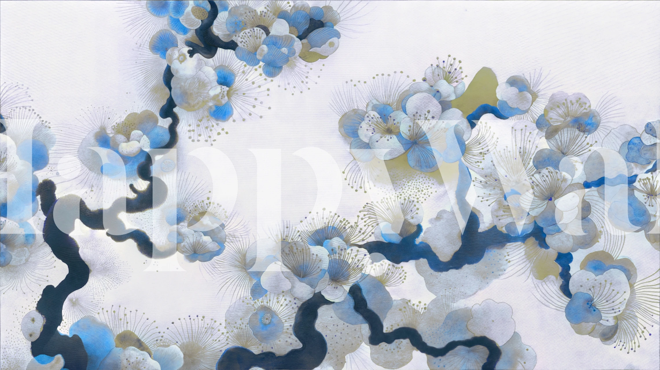 Blue Floral Serenity behang in een kamer