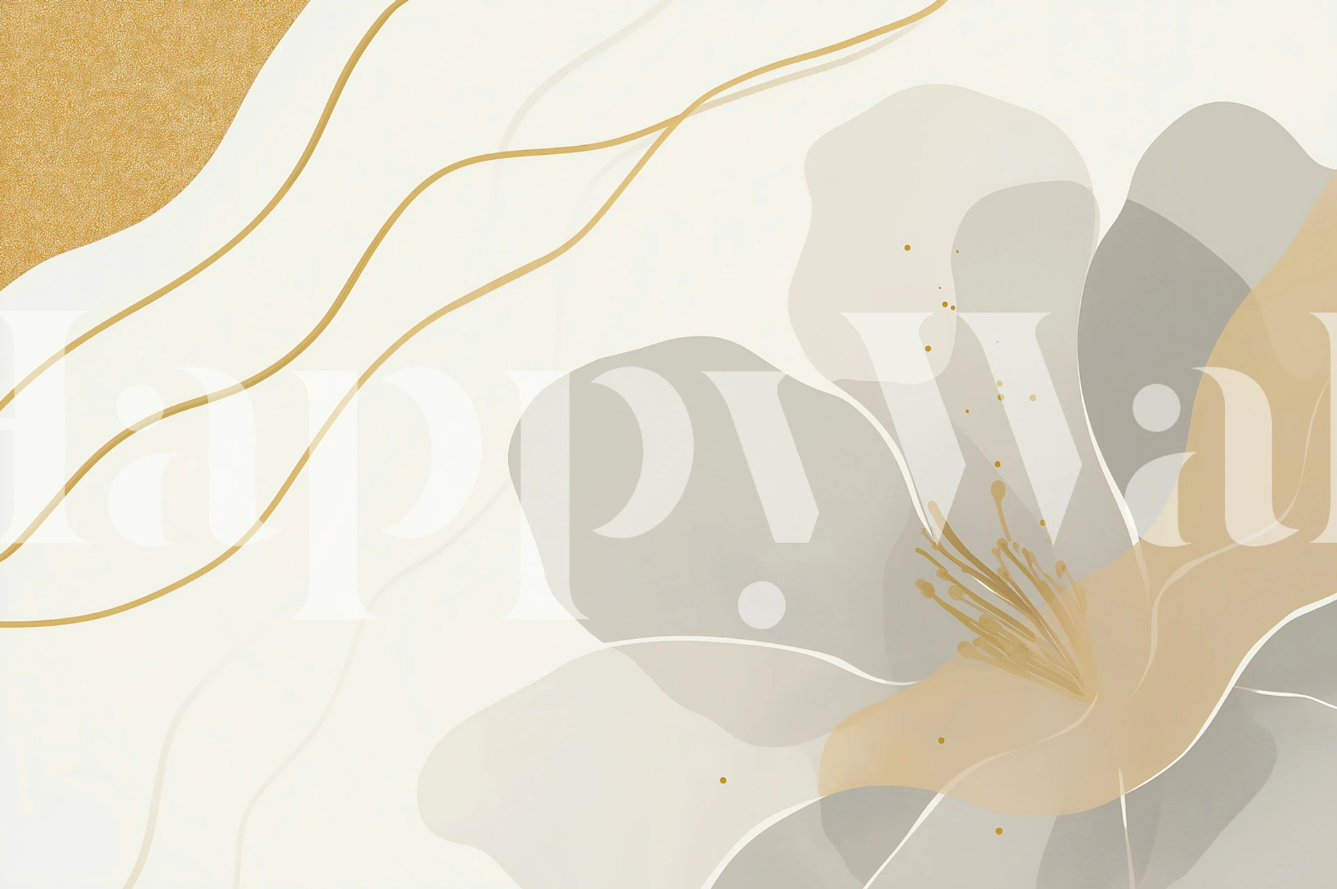 Abstract beige and gold floral wallpaper in a room