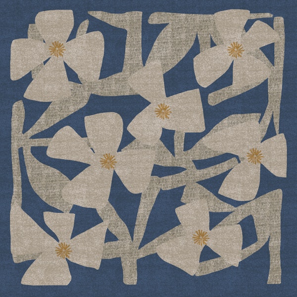 Large abstract White flowers on blue