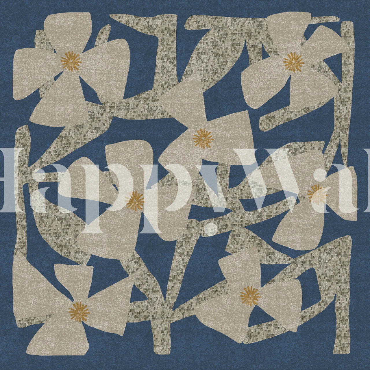 Large abstract white flowers wallpaper in a room