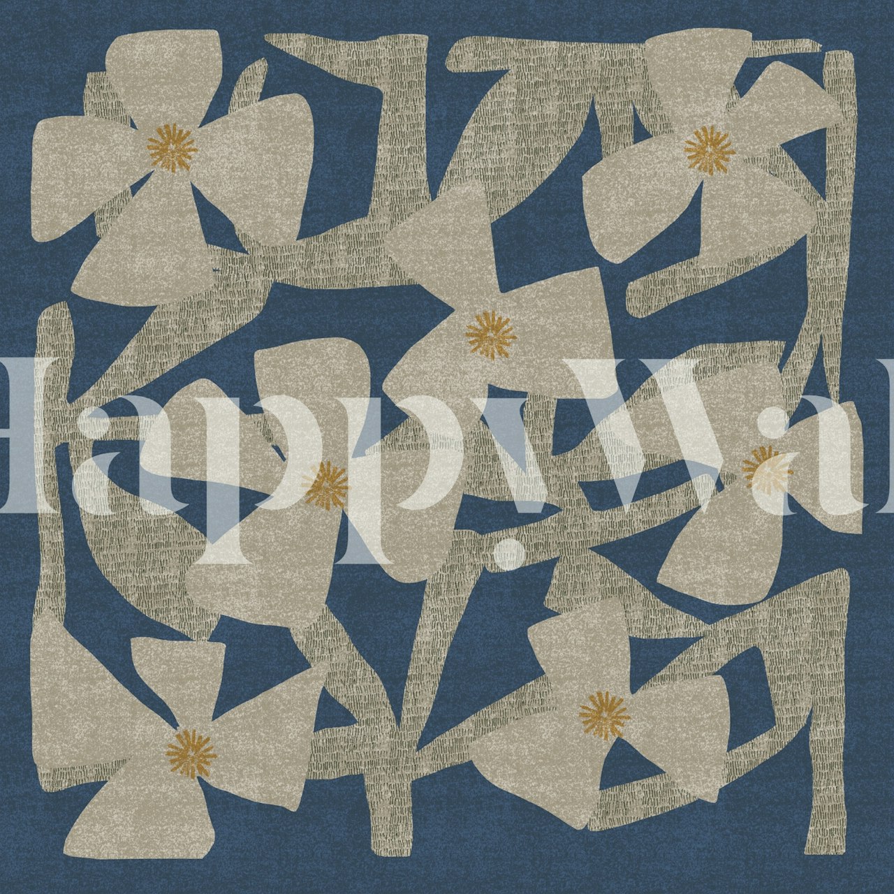 Large abstract white flowers wallpaper in a room