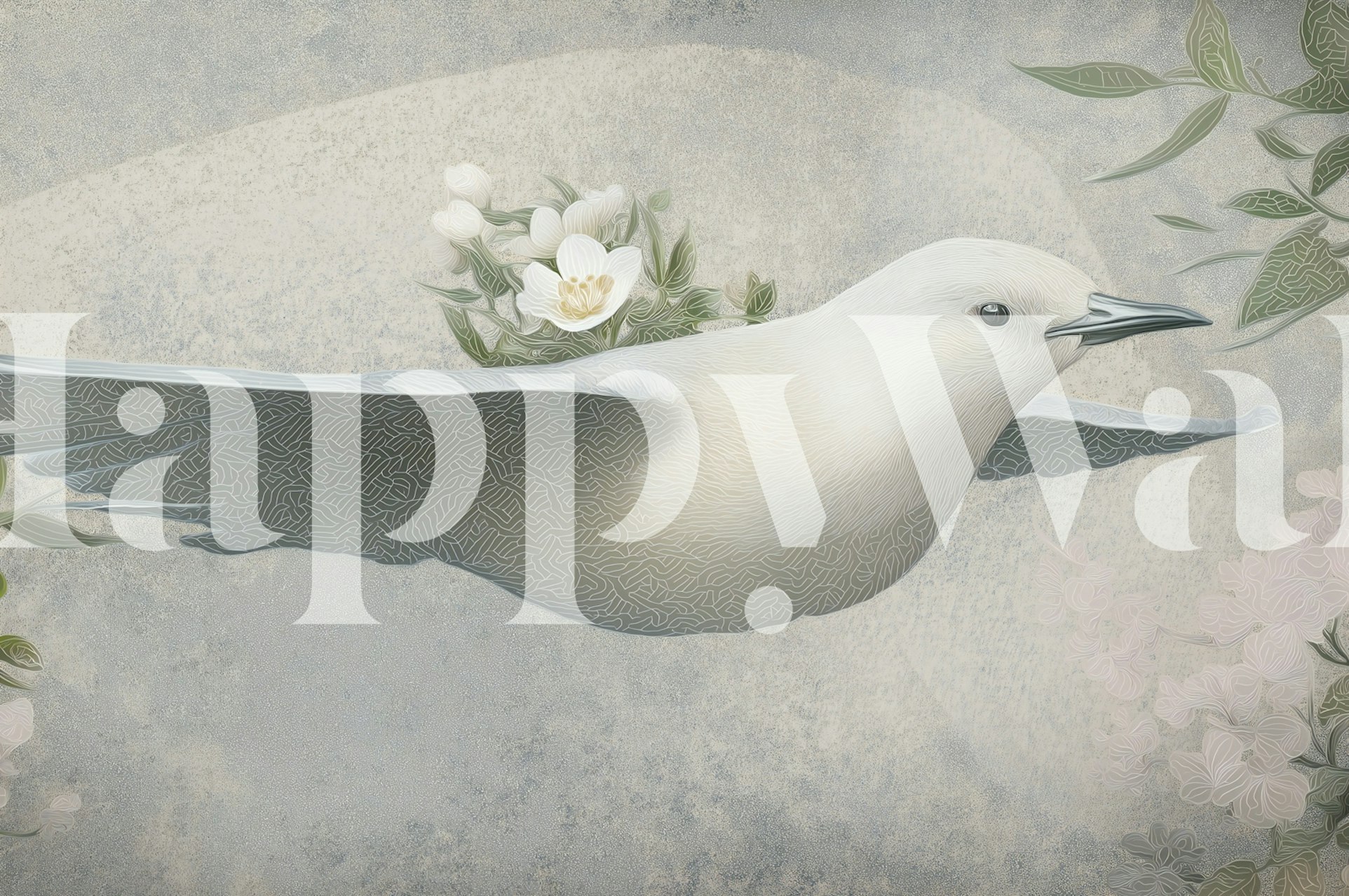 Wallpaper design of a bird in flight with flowers