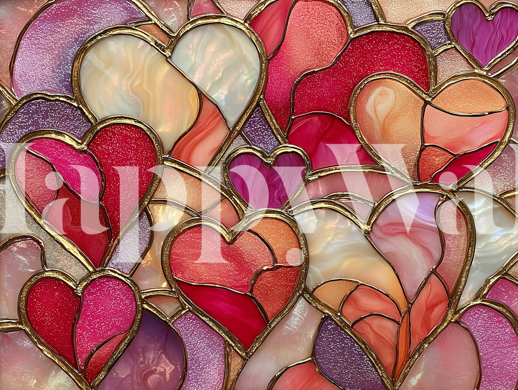 Romantic heart glass patterned wallpaper