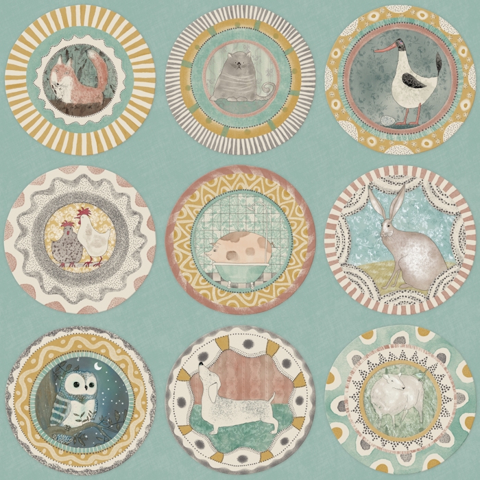 Whimsy Animal Plate Gallery Mint Wallpaper