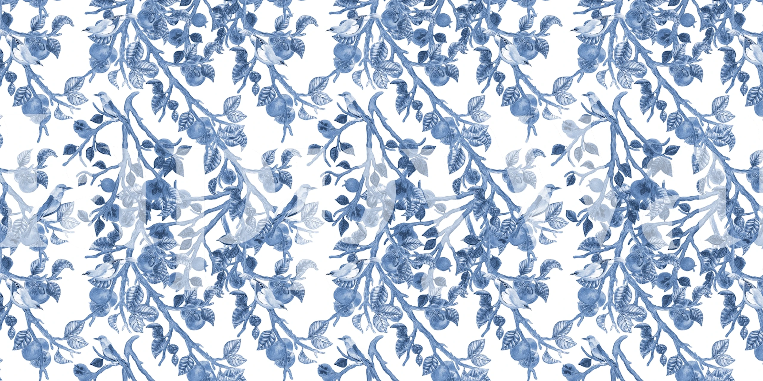 Persimmons and Indian Rollers wallpaper in a room