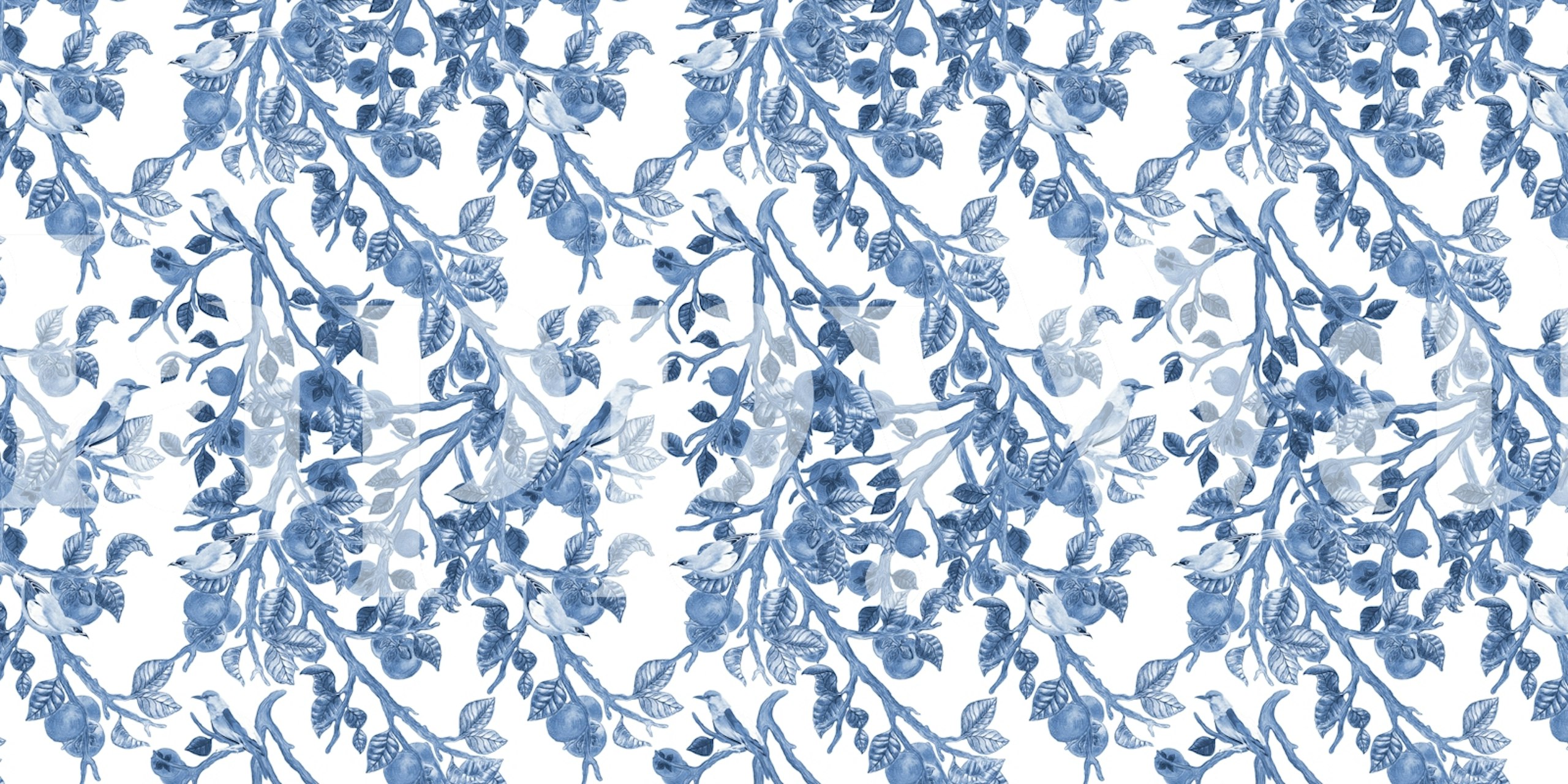 Persimmons and Indian Rollers wallpaper in a room