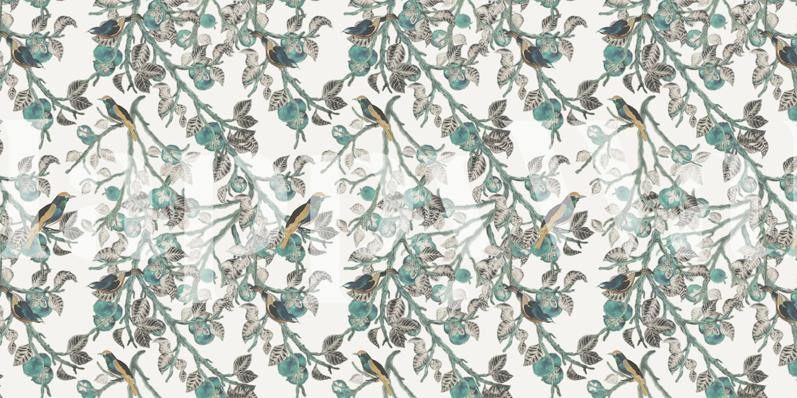 Persimmons and Indian Rollers wallpaper design