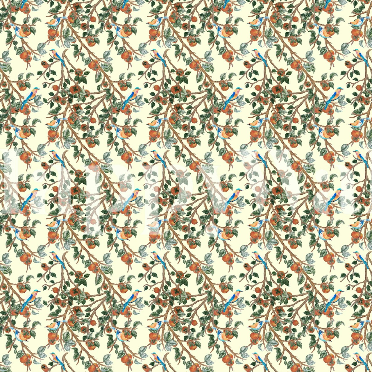 Persimmons and Indian Rollers wallpaper design