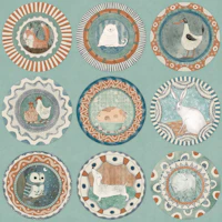 Whimsy Animal Plate Gallery Mint Terracotta wallpaper