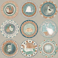 Whimsy Animal Plate Gallery Greige Terracotta wallpaper