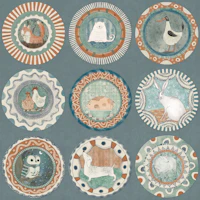 Whimsy Animal Plate Gallery Teal Terracotta wallpaper