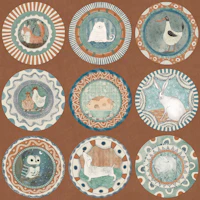 Whimsy Animal Plate Gallery Terracotta Mint wallpaper