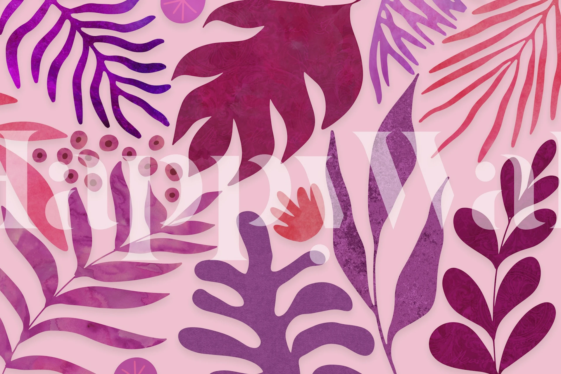 Tapeta w żywe magentowe kształty liści w pokoju