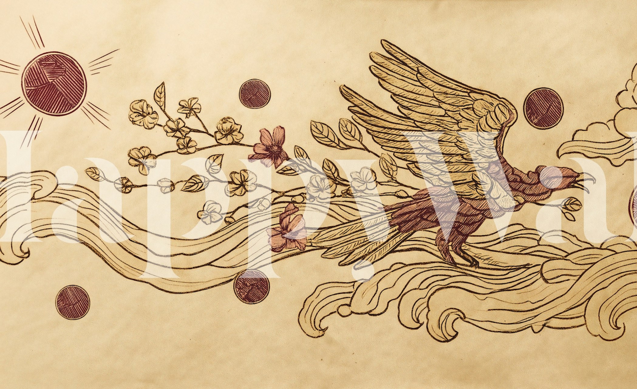 Soaring bird wallpaper in a room