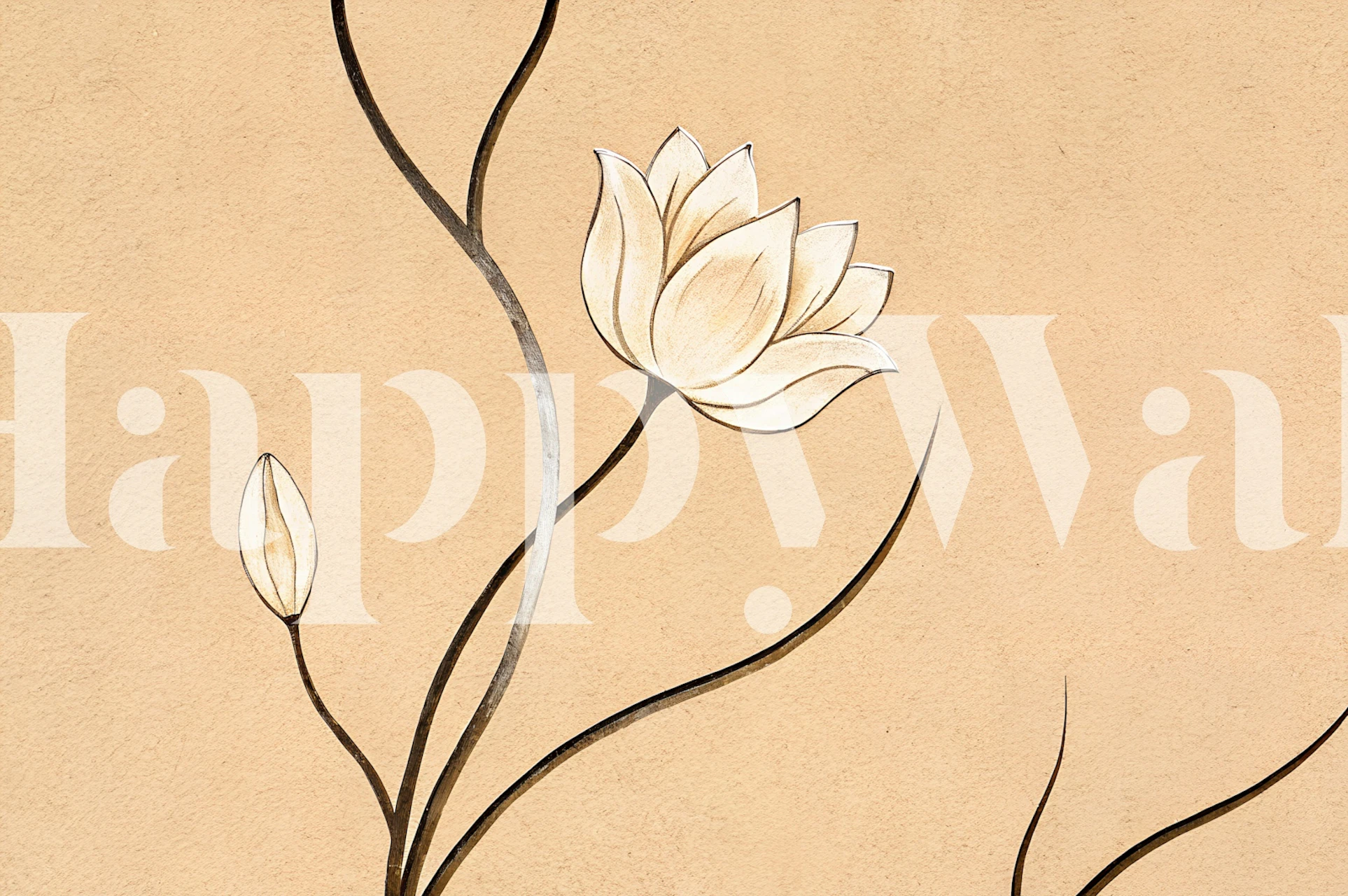Minimalist blossom wallpaper in a room