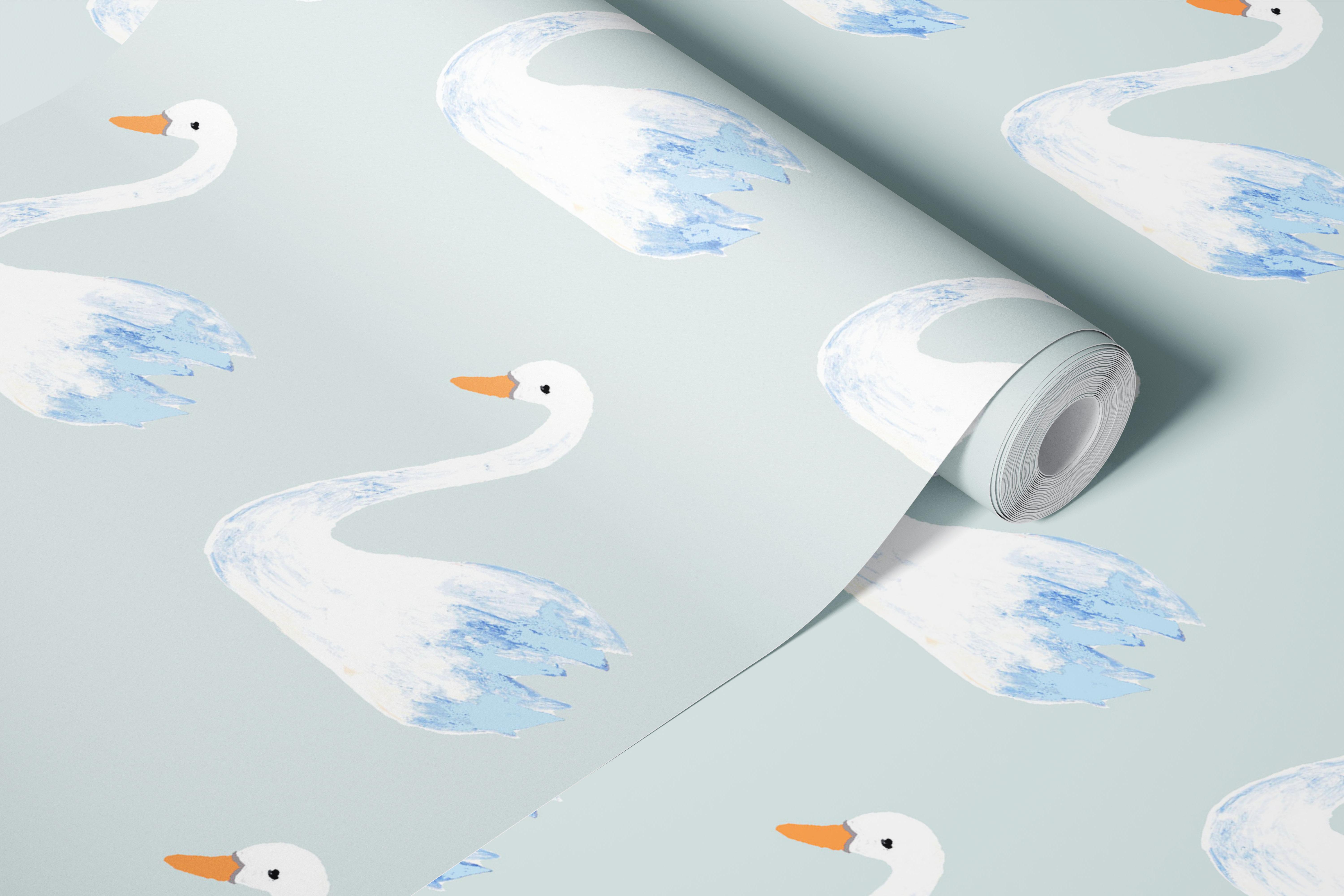 Elegant Swan Design wallpaper displayed in a room.